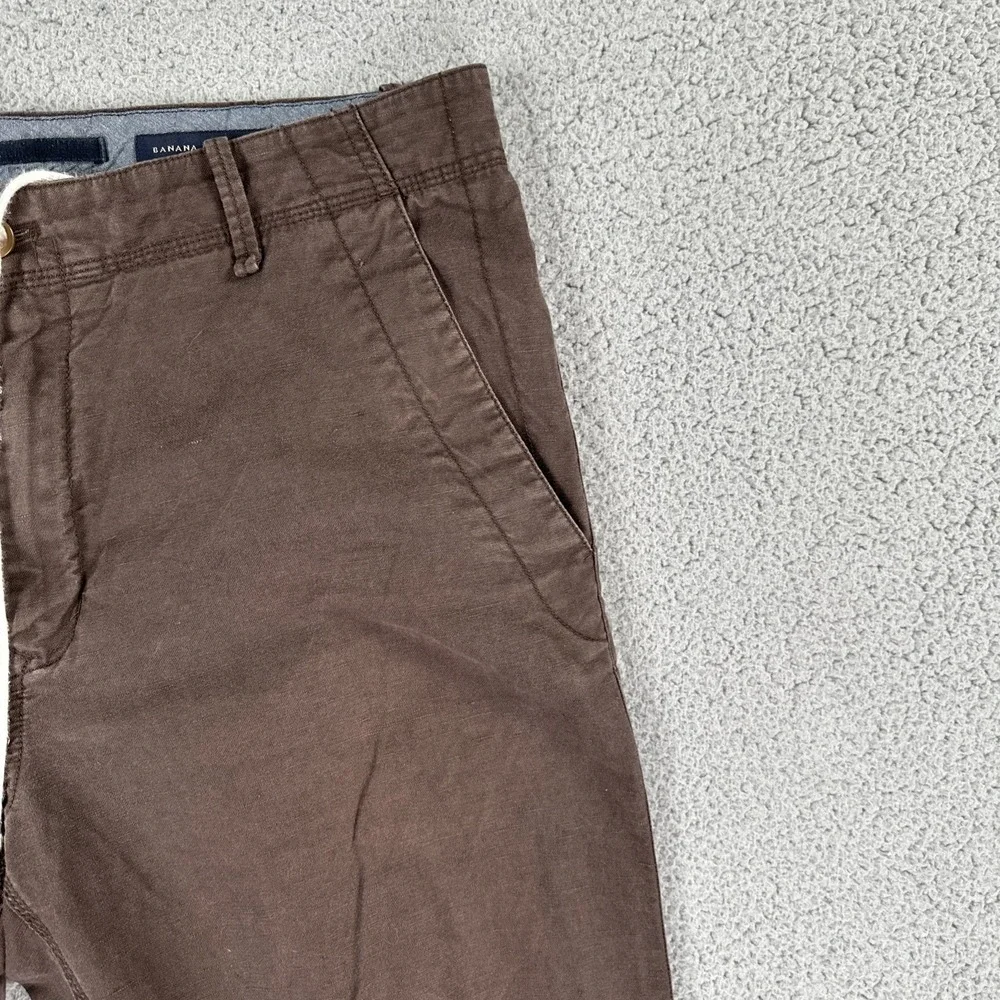 Banana Republic Linen Cotton Pants Men 36x30 Brown Straight Fit Drawstring